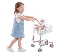 VEVOR Carrito de Compras Infantil, Estructura de Metal, Carrito de Supermercado de Juguete con Muñeca, Doble Almacenamiento, Cesta de 6 L, Ruedas de PP y Asa de EVA para Niños de 3 Años en Adelante