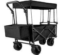VEVOR Carrito de Jardín Plegable de Transporte Playa, Carga 100 kg Carrito Plegable con Techo Extraíble, Negro Transporte Plegable de Playa Jardín con Toldo Cesta Giratorio 360 ° para Camping Pícnic