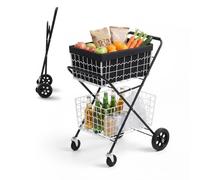 VEVOR Carrito de la Compra Plegable 40 kg con 4 Ruedas y Doble Cesta Grande