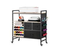 VEVOR Carrito de Manualidades con Ruedas y Mesa de Almacenamiento, Mesa Cricut Plegable con Lados Plegables, 20 Soportes para Rollos de Vinilo y 3 Cajones, Compatible con Máquinas Cricut, Negro