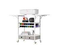 VEVOR Carrito de Manualidades con Ruedas y Mesa de Almacenamiento, Mesa Cricut Plegable con Lados Plegables, 14 Soportes para Rollos de Vinilo y 2 Cajones, Compatible con Máquinas Cricut, Blanco