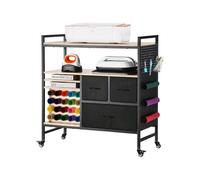 VEVOR Carrito de Manualidades con Ruedas y Mesa de Almacenamiento, Mesa Cricut Plegable con Lados Plegables, 20 Soportes para Rollos de Vinilo y 3 Cajones, Compatible con Máquinas Cricut, Negro