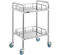 VEVOR Carrito Médico de Laboratorio, Carrito Acero Inoxidable de 2 Capas para Hospitales, Carrito de Metal con 4 Ruedas Omnidireccional para Clínicas Cafeterías Hoteles