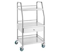 VEVOR Carrito de Servicio de Laboratorio de 3 Niveles con 1 Cajón Carrito de Acero Inoxidable para Uso Dental con 4 Ruedas, 2 con Freno, para Laboratorio, Hospital, Odontología, 54 x 46 x 99 cm
