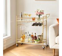 VEVOR Carrito de Servicio para Cocina de 2 Niveles, Carro de Bebidas con Botellero y Soporte para Copas, Estante de Madera y Malla, Estructura de Hierro, para Sala de Estar, Comedor, 86x30x83 cm