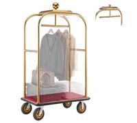 VEVOR Carrito de Transporte para Hotel, Carro de Equipaje con Barra para Colgar de Acero Inoxidable con Plataforma Roja de 1080 x 640 mm, Capacidad 544 kg con Ruedas de Goma para Resorts Recepciones