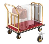 VEVOR Carrito de Transporte para Hotel, Carro de Equipaje de Acero Inoxidable con Plataforma de 1080 x 650 mm, Capacidad 340 kg con Ruedas de Goma, Plataforma Alfombrada Roja para Resorts Recepciones