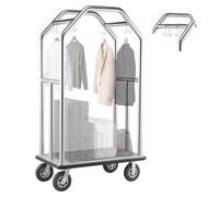 VEVOR Carrito de Transporte para Hotel con Barra para Colgar, Carro de Equipaje de Acero Inoxidable con Plataforma Gris de 1080 x 640 mm, Capacidad 680 kg con Ruedas de Goma para Recepciones Resorts