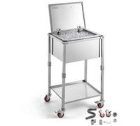 VEVOR Carrito Enfriador para Bebidas y Hielo 54,6 L con Tapa Abatible, de Acero Inoxidable, con Estante y Ruedas, para Jardín, Piscina, Restaurante, Fiesta, Gran Capacidad, 55,8 x 45,5 x 100,3 cm