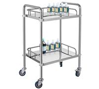 VEVOR Carrito Médico de Laboratorio, Carrito Acero Inoxidable de 2 Capas para Hospitales, Carrito de Metal con 4 Ruedas Omnidireccional para Clínicas Cafeterías Hoteles