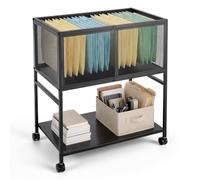 VEVOR Carrito Móvil de Archivos con Ruedas 2 Niveles Carro Auxiliar Negro | Organizador para Oficina Estudio Escuela, Almacenamiento para Libros Carpetas Papeles, Carga de 27,2 kg, 680 x 370 x 600 mm