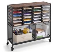 VEVOR Carrito Móvil de Archivos con Ruedas con Freno 24 Compartimentos, Organizador de Documentos para Oficina Escuela, Estantes de Almacenamiento, Malla de Alta Densidad, Capacidad de Carga 120 kg