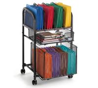 VEVOR Carrito Móvil de Archivos con Ruedas Mueble Organizador de Oficina | Almacenamiento de Documentos, Libros, Carpetas, con 2 Cajones de Malla, Estante con 4 Compartimentos, Capacidad de 20,5 kg