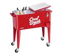 VEVOR Carrito Nevera con Ruedas 75,71 L, Carrito Refrigerador con Abridor de Botellas, Enfriador de Bebidas Portátil para Patios, Camping, Fiestas en Piscina, Exterior, 915 x 465 x 880 mm, Rojo