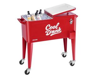 VEVOR Carrito Nevera con Ruedas 75,71 L, Carrito Refrigerador con Abridor de Botellas, Enfriador de Bebidas Portátil para Patios, Camping, Fiestas en Piscina, Exterior, 915 x 465 x 880 mm, Rojo