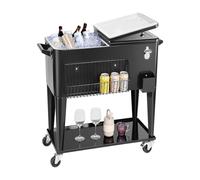 VEVOR Carrito Nevera con Ruedas 75,71 L, Carrito Refrigerador con Estante Inferior, Canasta Lateral, Abridor de Botellas, Enfriador de Bebidas Portátil para Fiestas en Exterior, Camping, Negro