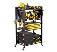 VEVOR Carrito Organizador de Herramientas de 4 Niveles, Carga de 68 kg, Soporte para Taladro con Ruedas y Estante de Almacenamiento Estable, Carrito de Almacenamiento Resistente para Garaje, Negro