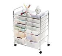 VEVOR Carrito Organizador de Metal con 12 Cajones de Doble Fila, Carrito de Almacenamiento con Ruedas Giratorias 360° y 2 Frenos, para Cocina Manualidades Dormitorio Oficina Garaje y Baño, Blanco