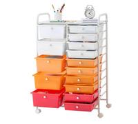 VEVOR Carrito Organizador de Metal con 15 Cajones de Doble Fila, Carrito de Almacenamiento con Ruedas Giratorias 360° y 2 Frenos, Destornillador para Baño Cocina Manualidades Oficina Garaje Dormitorio