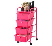 VEVOR Carrito Organizador de Metal con 4 Cajones Profundos, Carrito de Almacenamiento con Ruedas Giratorias de 360° y 2 Frenos, para Cocina Dormitorio Manualidades Garaje Oficina y Baño, Rojo Rosado