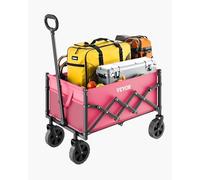 VEVOR Carrito Plegable para Exteriores, Carro de Transporte Plegable de 660 x 450 x 460 mm con Ruedas Todoterreno, Asa Ajustable, Capacidad de Peso de 102,6 kg, para Playa, Jardín, Rosa y Negro