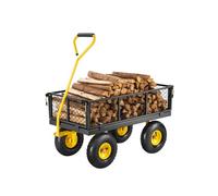 VEVOR Carrito Resistente de Jardín de Acero de 1700 x 480 x 515 mm con Neumáticos de 10", Laterales de Malla Extraíbles y Manija Giratoria de 180°, Capacidad de Carga de 226,80 kg, Amarillo y Negro