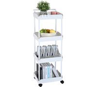 VEVOR Carro con Ruedas de 4 Niveles Carro de Almacenamiento Multifuncional 370x355x1065 mm Ruedas Bloqueables con Asa Carro Móvil Cestas de PP para Lavandería, Oficina, Sala de Estar, Cocina, Blanco