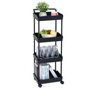 VEVOR Carro con Ruedas de 4 Niveles Carro de Almacenamiento Multifuncional 370x355x1065 mm Ruedas Bloqueables con Asa Carro Móvil Cestas de PP para Lavandería, Oficina, Sala de Estar, Cocina, Negro