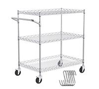 VEVOR Carro de Almacenamiento para Utensilios de Cocina de 3 Niveles, Carro de Alambre con Capacidad de 300 kg, Carro de Servicio con Cesta de 80 mm de Profundidad, 6 Ganchos, 76,2 x 45,7 x 82,3 cm