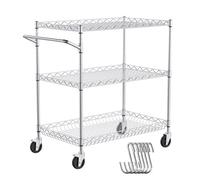 VEVOR Carro de almacenamiento para utensilios de cocina de 3 niveles, carro de alambre con capacidad de 300 kg, carro de servicio con cesta de 80 mm de profundidad, 6 ganchos, 76,2 x 45,7 x 82,3 cm