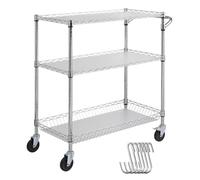 VEVOR Carro de Almacenamiento para Utensilios de Cocina de 3 Niveles, Carro de Alambre con Capacidad de 300 kg, Carro de Servicio con Cesta de 80 mm de Profundidad, 6 Ganchos, 88,9 x 45,7 x 90,2 cm
