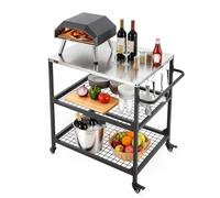 VEVOR Carro de Barbacoa para Exterior 800 x 610 mm, Superficie de Acero Inoxidable, Mesa de Barbacoa con 4 Ruedas, 2 Estantes de Malla y Asa Lateral, Mesa Auxiliar para Jardín, Picnic, Cocina, Patio