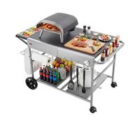 VEVOR Carro de Barbacoa para Exterior 925 x 595 mm, Mesa de Barbacoa con Ruedas y Estante, Carrito con 4 Recipientes para Especias, Tapas y Ganchos, Mesa Auxiliar para Jardín, Picnic, Cocina, Patio