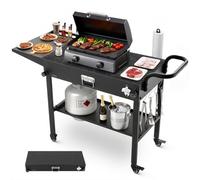 VEVOR Carro de Barbacoa Plegable 787 x 432 mm, Mesa de Barbacoa para Exteriores con Ruedas y Estante, Carrito con Soporte para Pañuelos y Ganchos, Mesa Auxiliar para Jardín, Picnic, Cocina, Patio