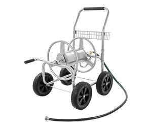 VEVOR Carro de carrete de manguera capacidad de manguera de agua de 5/8" 300 pies herramientas móviles con 4 ruedas, acero recubierto de polvo para plantación al aire libre con cesta de almacenamiento