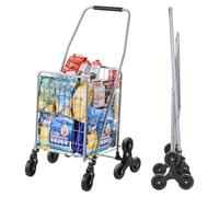VEVOR Carro de Compra Plegable 45 L Carro para Subir Escaleras con Ruedas Giratorias de 360° Carro Utilitario Ligero 510 x 530 x 950 mm para Compras, Oficina, Mudanzas, Transporte, Exterior, Plata