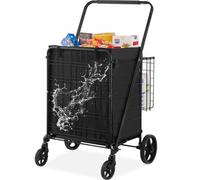 VEVOR Carro de Compra Plegable Carga de 150,5kg con 4 Ruedas Más de 85L Carro de Supermercado con 2 Cestas Carro de Compra de Hierro con Forro Impermeable Carro Multiusos Resistente para Ir de Compras