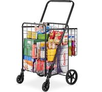 VEVOR Carro de Compra Plegable Carga de 50 kg con 4 Ruedas Más de 85 L Carro de Supermercado con 2 Cestas Carro de Compra de Hierro Carro Multiusos Resistente para Ir de Compras