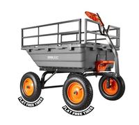 VEVOR Carro de Jardín Basculante 680 kg de Carga, Carretilla de Transporte con Valla Metálica Desmontable Mango Flexible Ruedas Todo Terreno, Carrito de Mano para Jardinería Herramientas Construcción