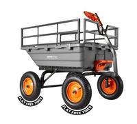 VEVOR Carro de Jardín Basculante 680 kg de Carga, Carretilla de Transporte con Valla Metálica Desmontable Mango Flexible Ruedas Todo Terreno, Carrito de Mano para Jardinería Herramientas Construcción
