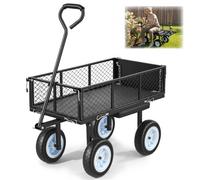 VEVOR Carro de Jardín con Ruedas, Carro de Mano Capacidad Máxima 226 kg, Acero Reforzado con Asiento, Neumáticos, Paneles Desmontables, Asa Ajustable para Transporte de Carga Pesada Exterior, Negro
