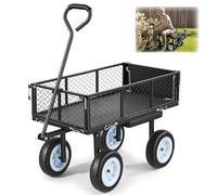VEVOR Carro de Jardín con Ruedas, Carro de Mano Capacidad Máxima 226 kg, Acero Reforzado con Asiento, Neumáticos, Paneles Desmontables, Asa Ajustable para Transporte de Carga Pesada Exterior, Negro