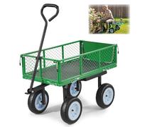 VEVOR Carro de Jardín con Ruedas, Carro de Mano Capacidad Máxima 226 kg, Acero Reforzado con Neumáticos, Asiento, Asa Ajustable, Paneles Desmontables para Transporte de Carga Pesada Exterior, Verde