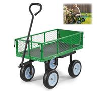 VEVOR Carro de Jardín con Ruedas, Carro de Mano Capacidad Máxima 226 kg, Acero Reforzado con Neumáticos, Asiento, Asa Ajustable, Paneles Desmontables para Transporte de Carga Pesada Exterior, Verde