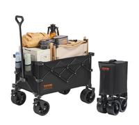 VEVOR Carro de Jardín Plegable Carro de Transporte de Playa 150 L Carga Máxima 265 Libras con Ruedas Soporte para Bebidas, Carro Deportivo Resistente para Camping, Compras, Jardín, Exterior, Negro