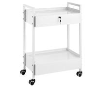 VEVOR Carro de Laboratorio 2 Niveles Carro Médico de Acero Inoxidable Carro de Servicio Gran Capacidad de Carga de 100 kg con 2 Cajones para Laboratorio Salón Hospital, Uso Dental, Blanco