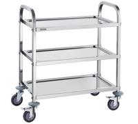 VEVOR Carro de Laboratorio 3 Niveles 4 Ruedas Carrito de Médico 74x39,6x86 cm Carro de Acero Inoxidable Carga de 181 kg Movimiento Silencioso para Almacenamiento Clínico Cocina Hotel Salón de Belleza