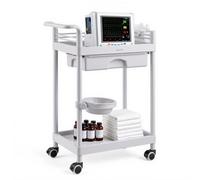 VEVOR Carro de Laboratorio de 2 Niveles Carro Médico con Ruedas Carga 50 kg | Carrito Auxiliar para Clínica Hospital Salón de Belleza, con Cajón, Caja de Almacenamiento, Cubo para Residuos, Material PP