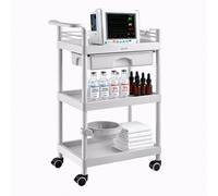VEVOR Carro de Laboratorio de 3 Niveles Carro Médico con Ruedas Carga 50 kg, Organizador Auxiliar para Hospital, Clínica, Salón de Belleza, con Cajón, Bandeja de Almacenamiento, Cesta para Residuos