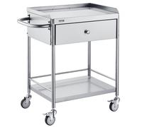 VEVOR Carro de Laboratorio de Acero Inoxidable 2 Niveles Carrito de Médico 71x42x78,5 cm Carro con Cajón Carga de 100 kg Movimiento Silencioso para Almacenamiento Clínico Cocina Hotel Salón de Belleza